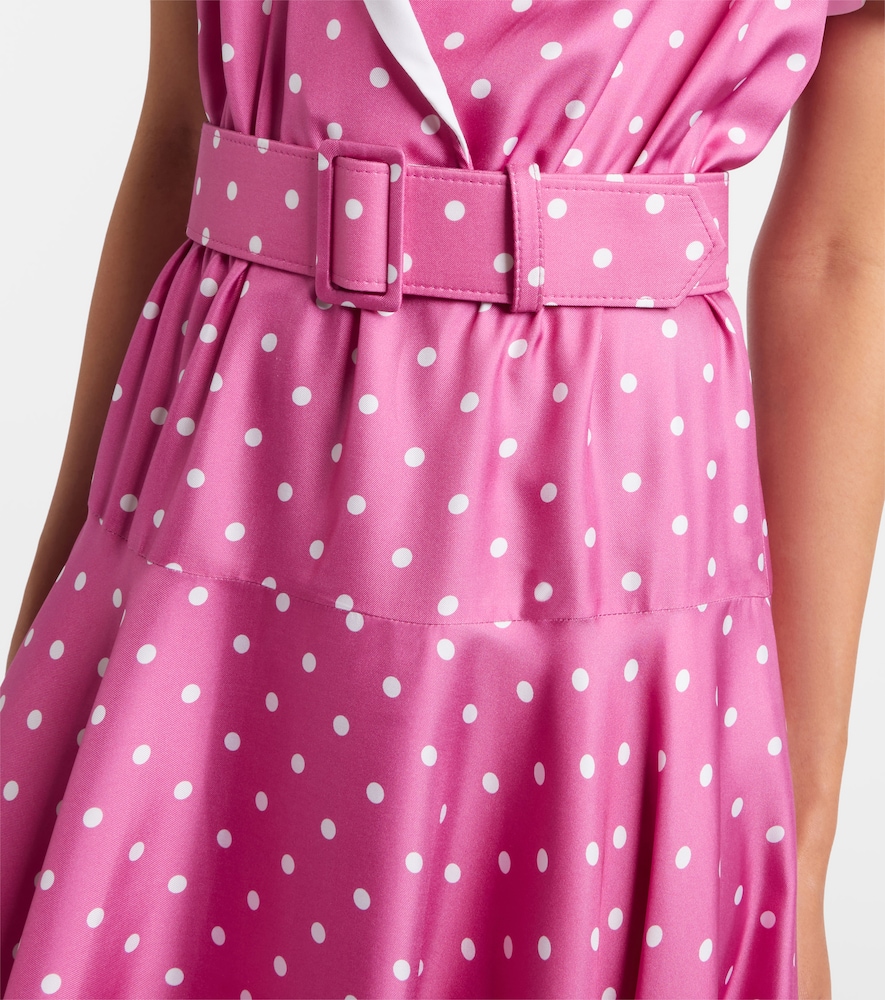 Belted polka-dot silk twill midi dress