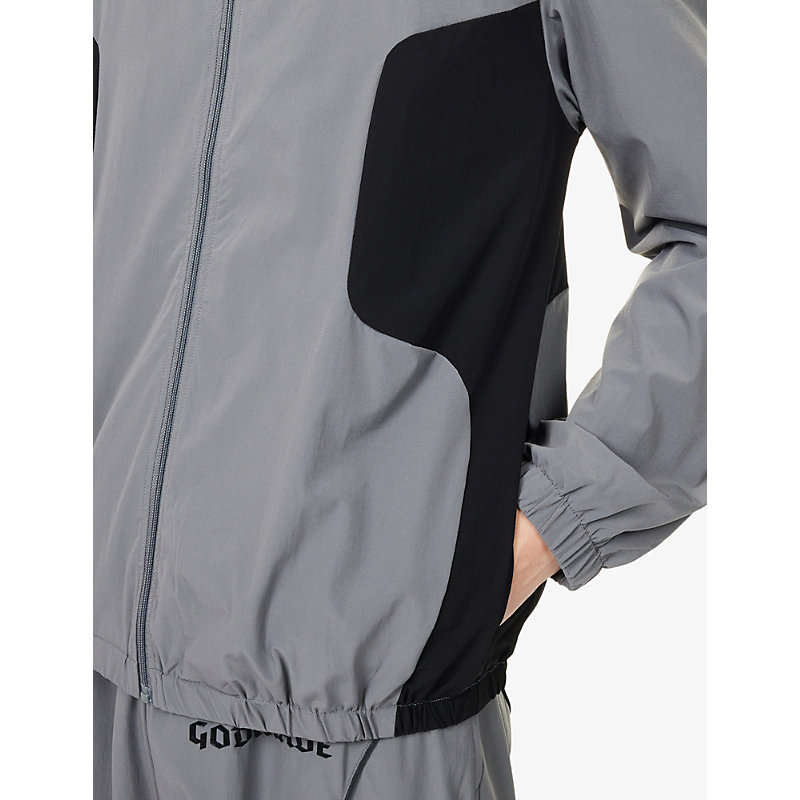 Mens Grey Logo-Print Relaxed-Fit Shell Track Top