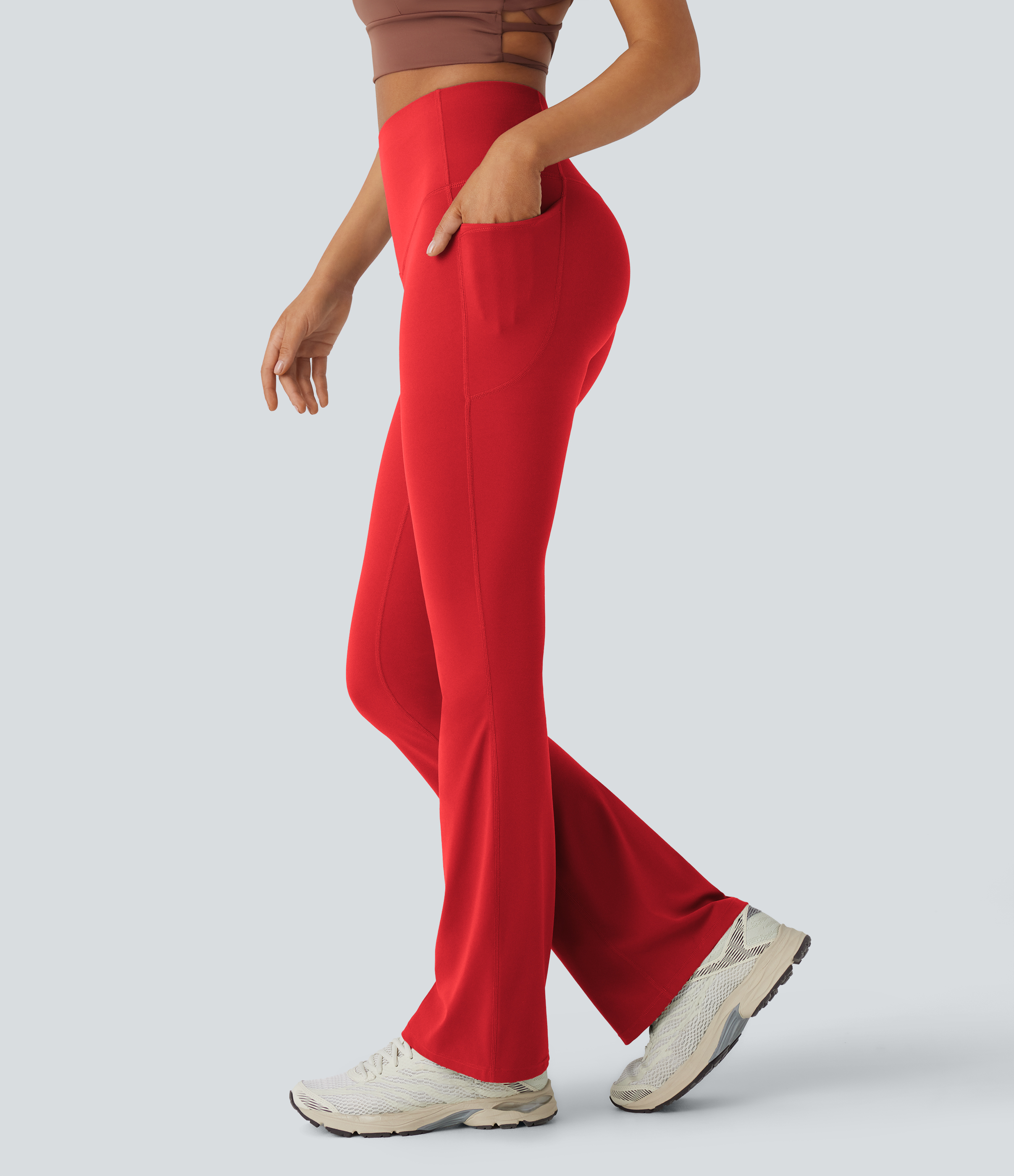 UltraSculpt™ SoCinched High Waisted Tummy Control Pocket Shaping Yoga Bootcut Leggings  - Aura Orange
