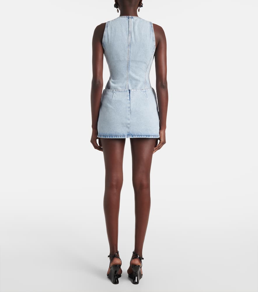 Floral-appliqué denim miniskirt