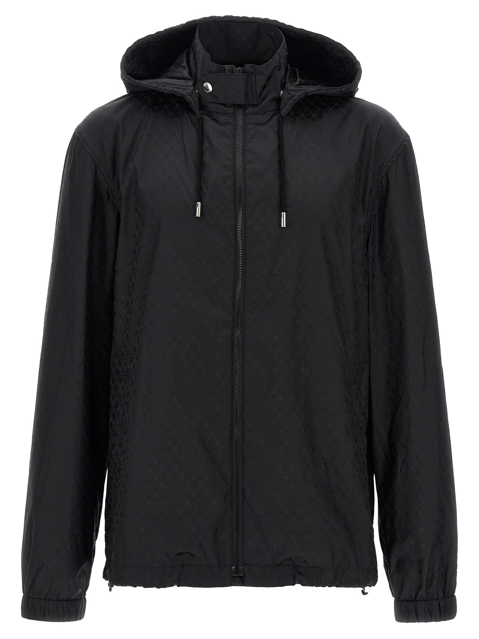 Skull-Jacquard Nylon Jacket — Black