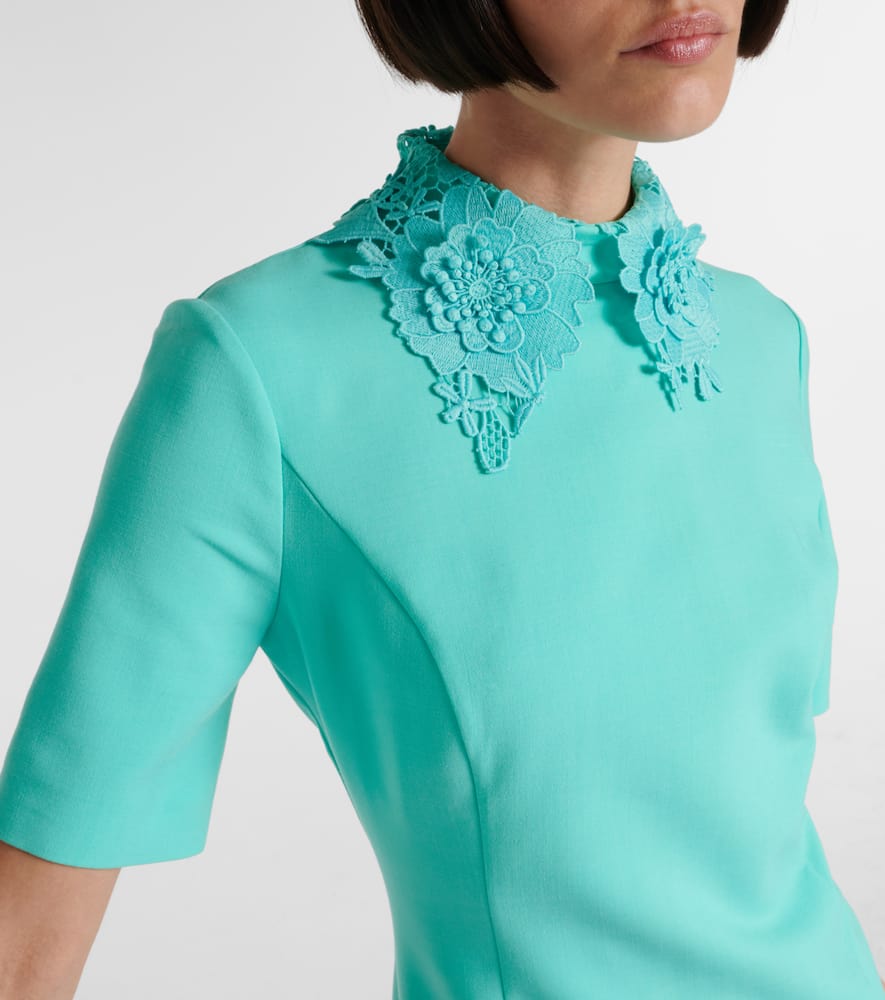 Lace-trimmed wool-blend midi dress
