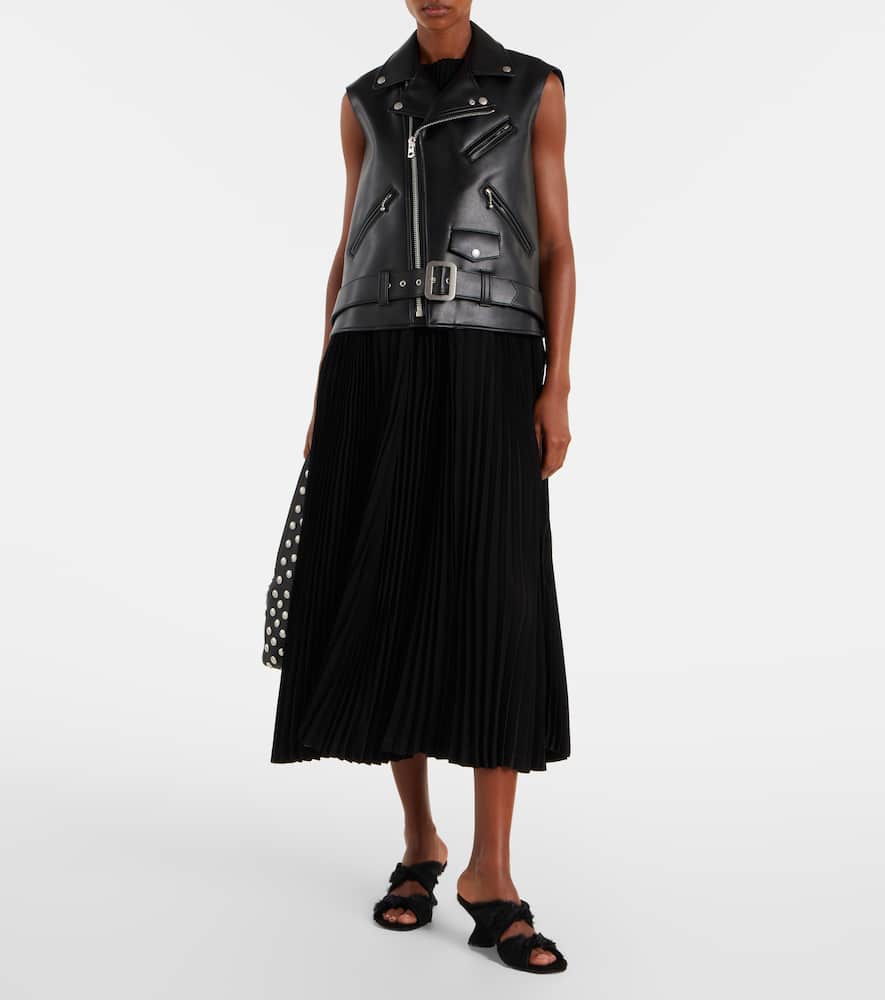 Faux leather and jersey maxi dress
