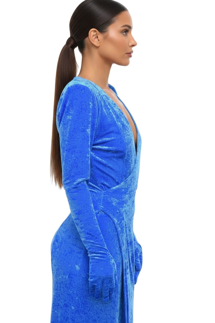 Blue V Neck Maxi Dress