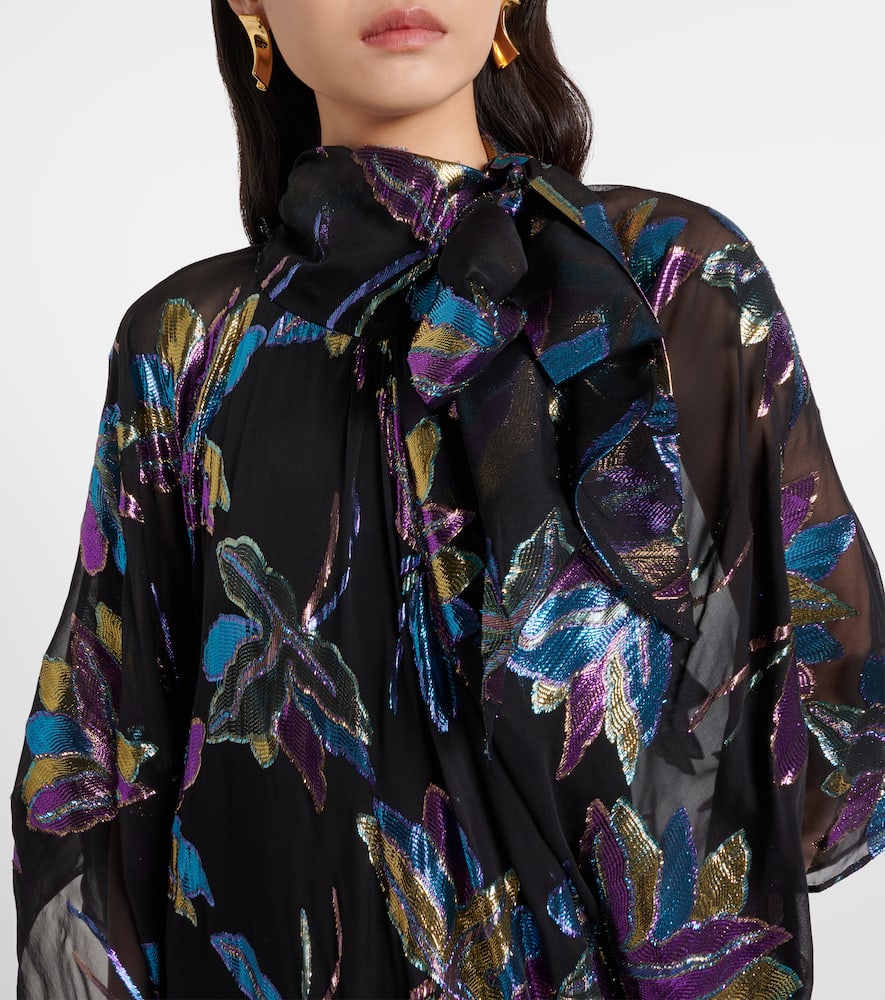Stevie tie-neck silk-blend lamé kaftan