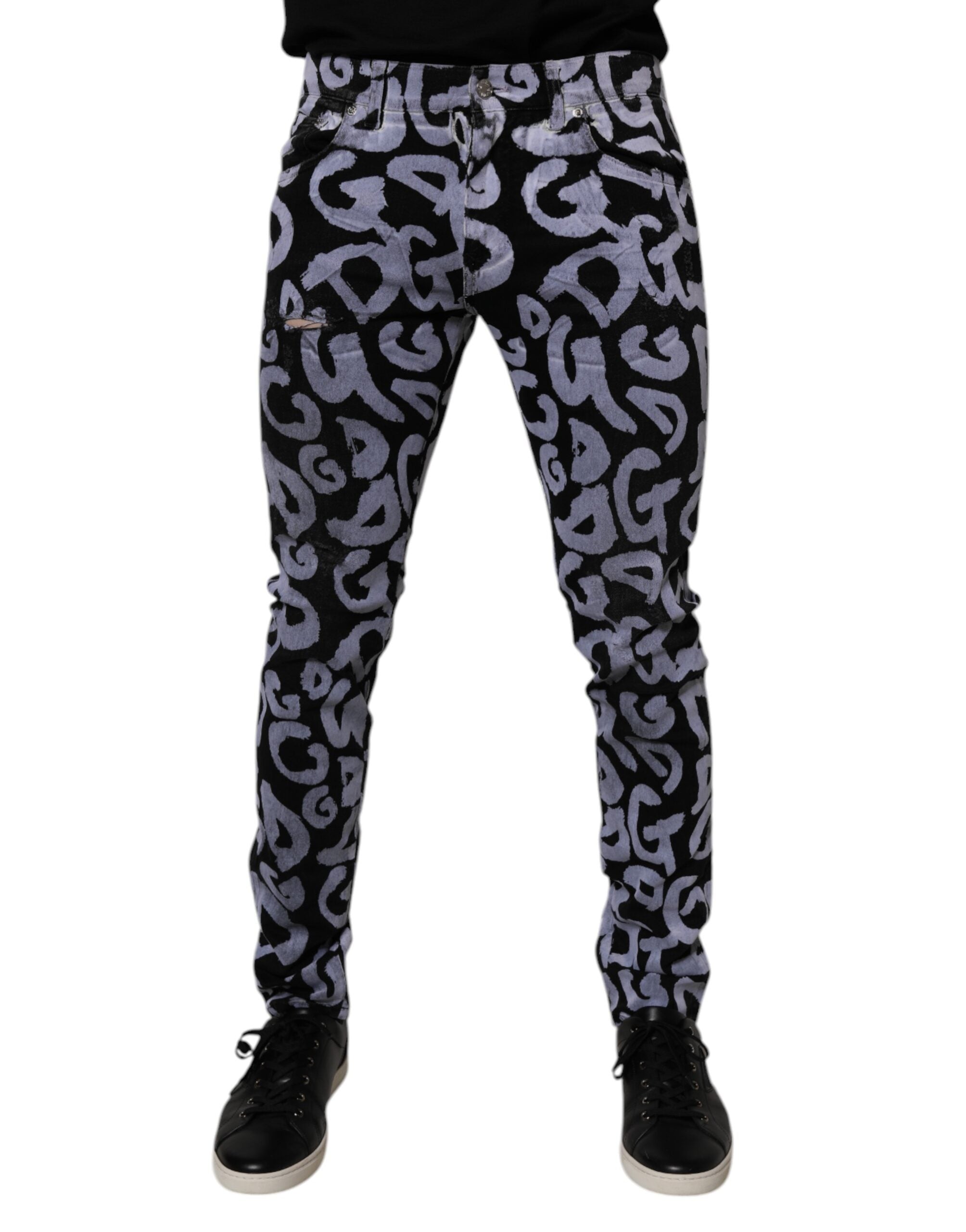 Logo Monogram Cotton Jeans — Black