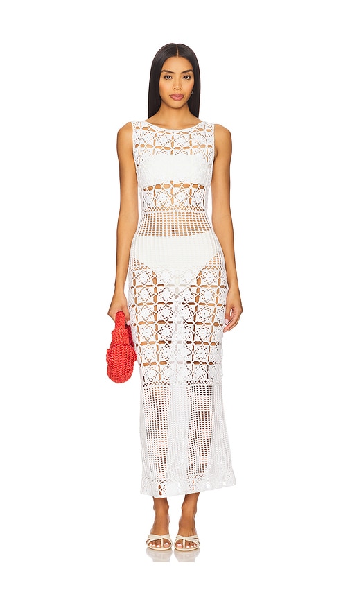Tularosa Mikio Crochet Midi Dress in White.  XS. Also in L, M, S