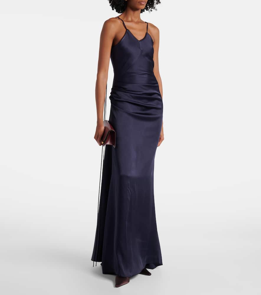 Lace-trimmed satin maxi dress
