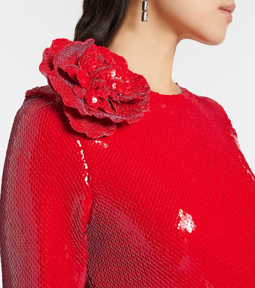 Floral-appliqué sequined gown