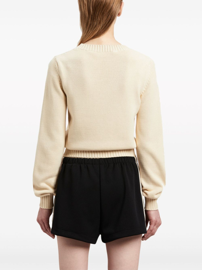 Logo-embroidered cotton jumper - Neutrals