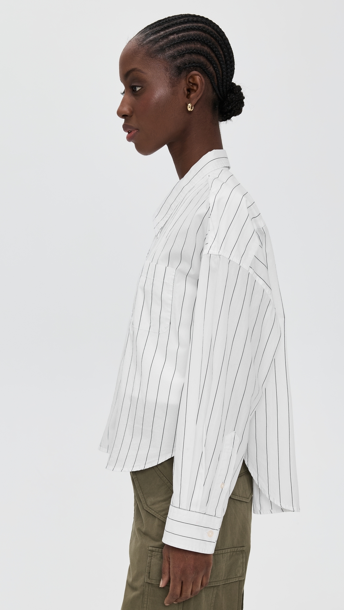 Cropped Shirt Ecru/Black Wide Pinstripe