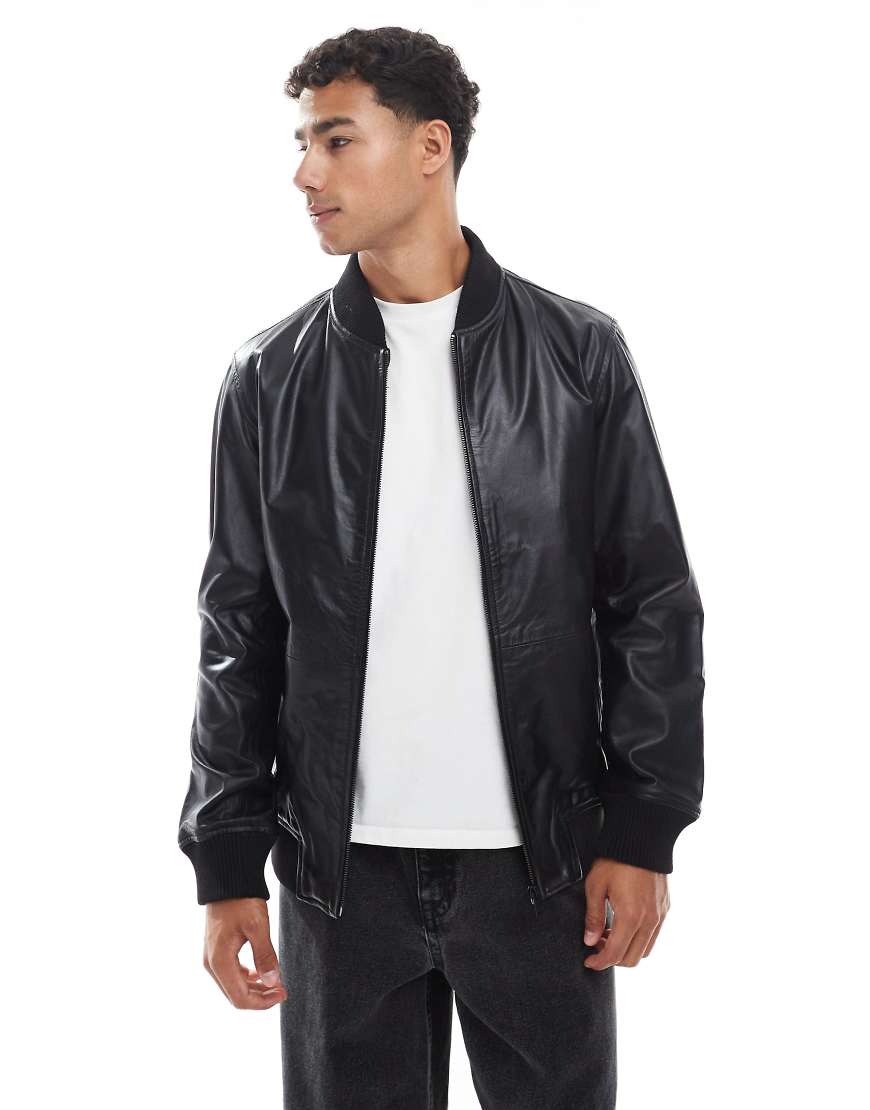 Real leather bomber jacket in black