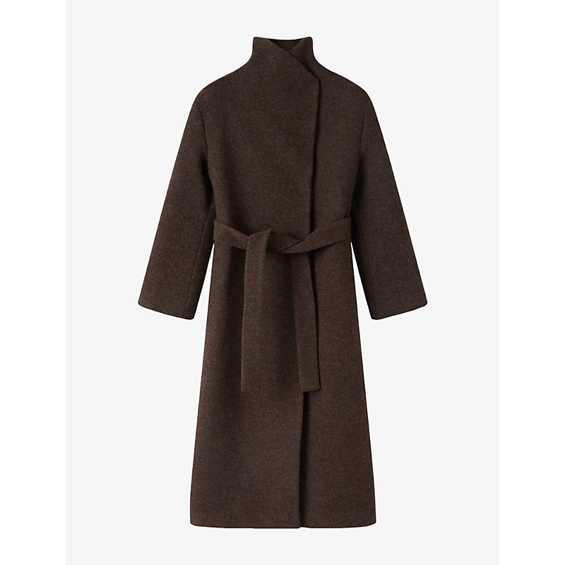 Womens Morgana Funnel-Neck Wrap Wool Coat