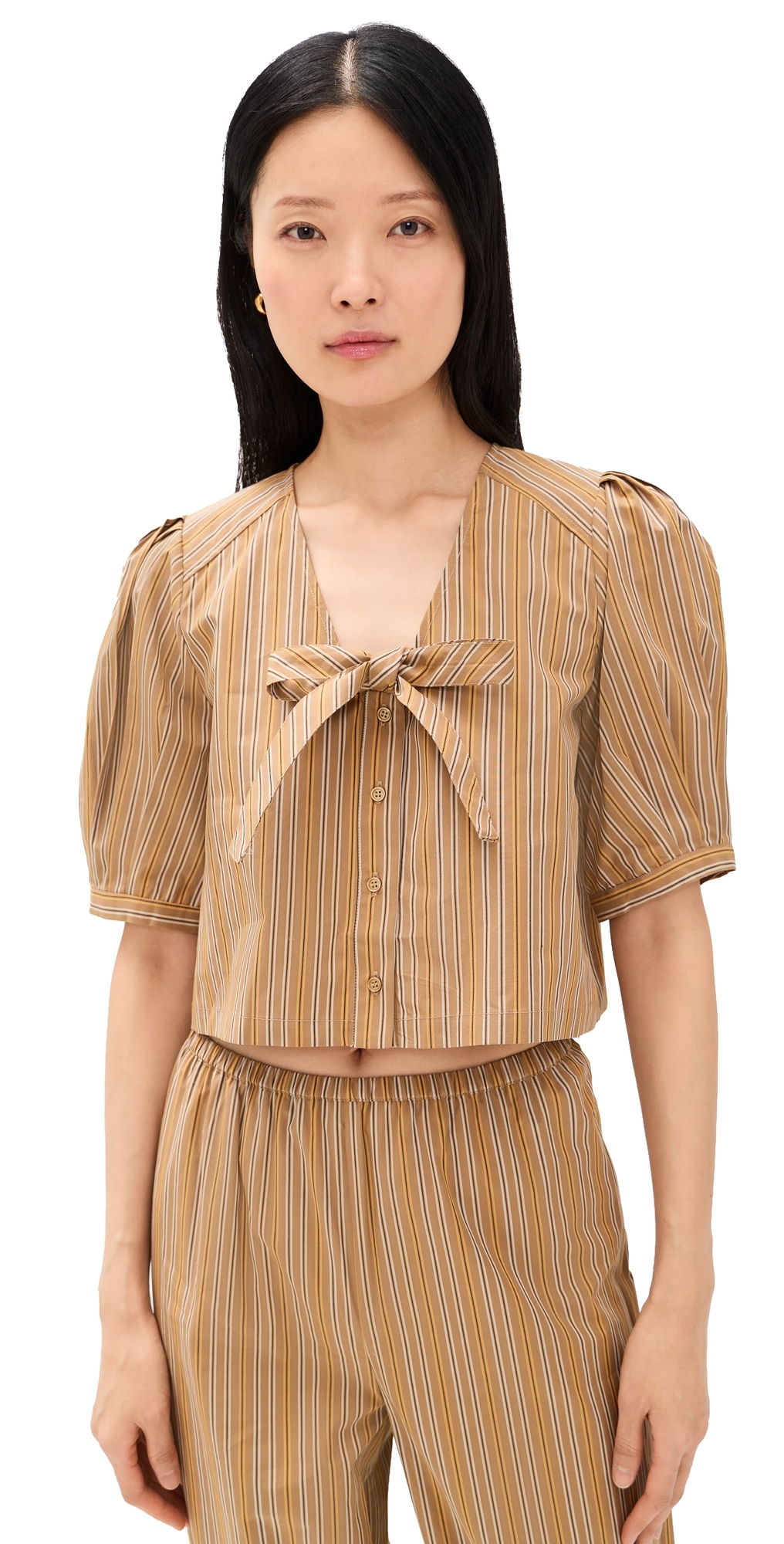 Striped Bow Blouse Light Brown