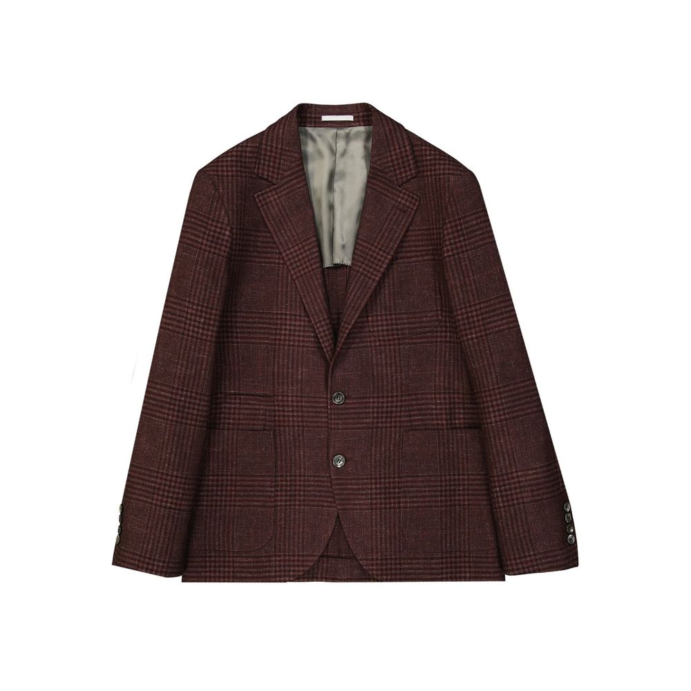 Wool-Blend Check Blazer — Brown