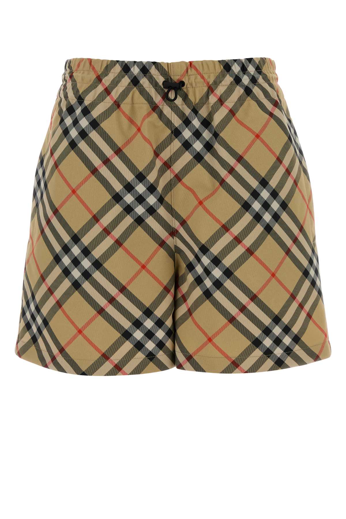 Checked Canvas Shorts — Beige