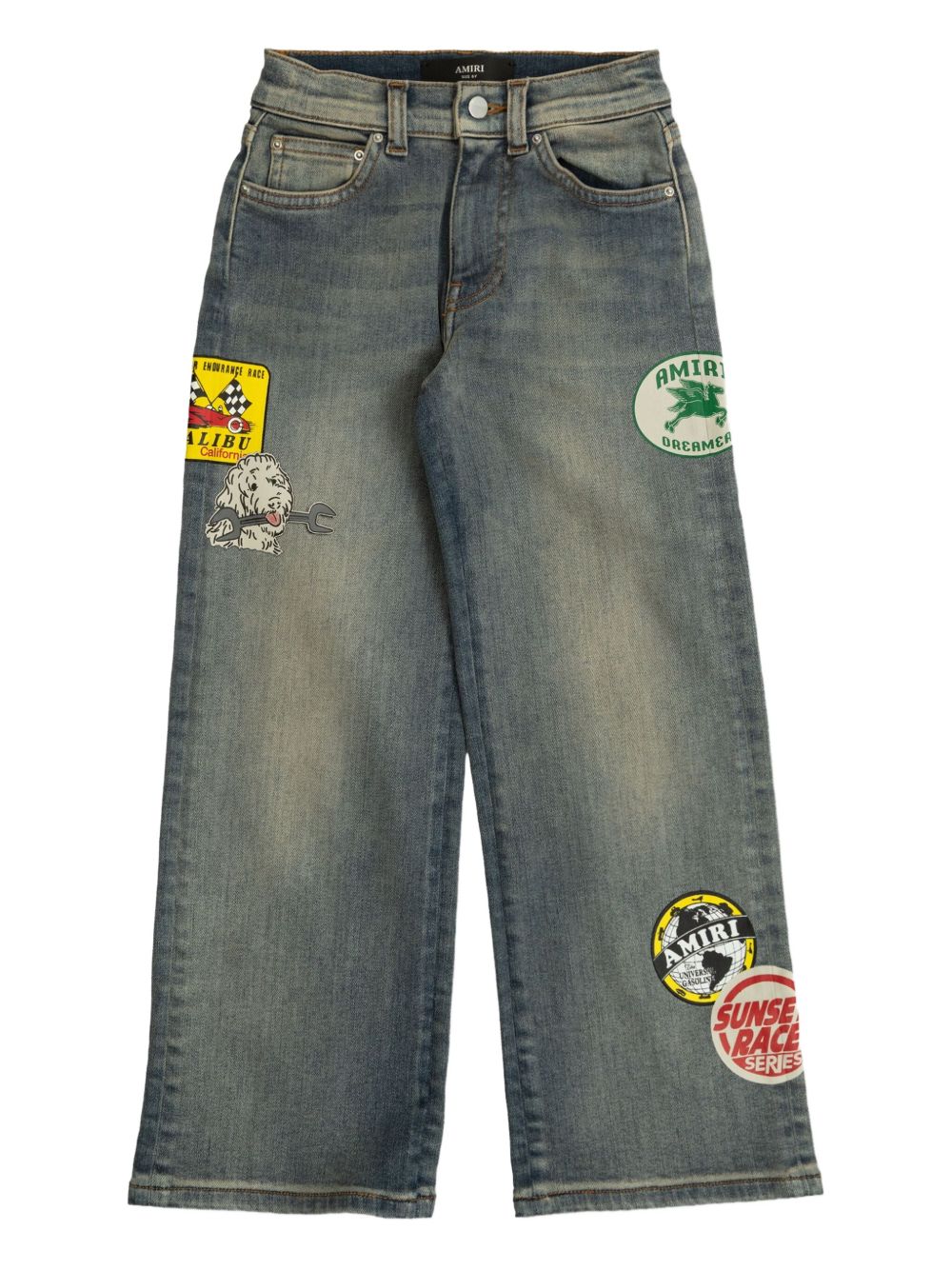 Patch-embellished wide-leg jeans - Blue