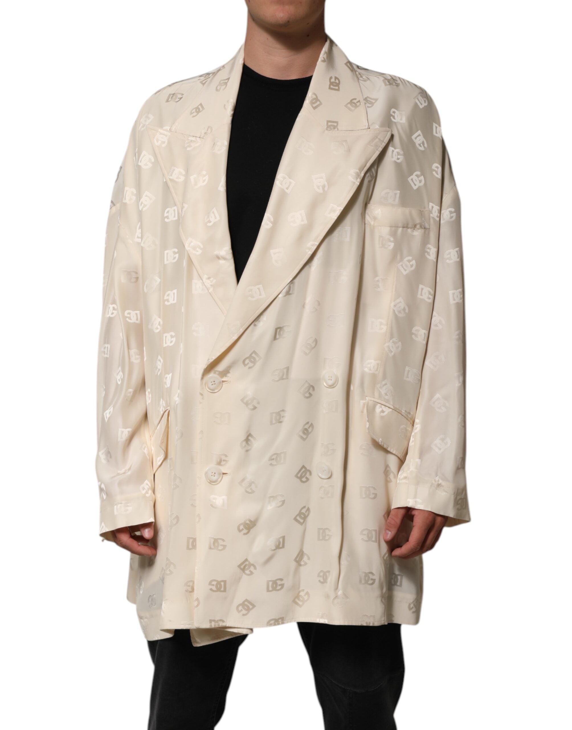 Logo Monogram Polyester Blazer — Beige