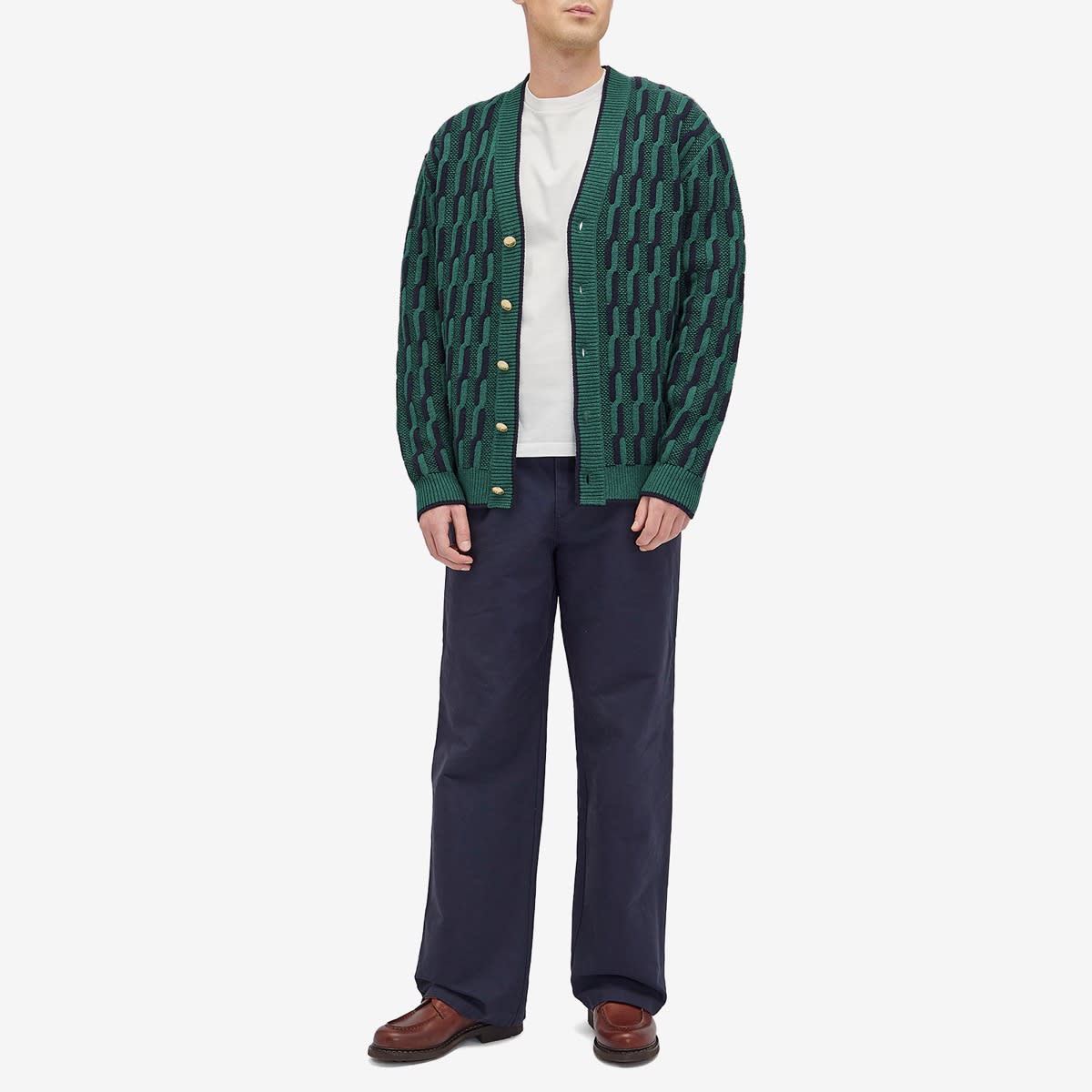 Men's Geometric Cardigan in Dark Green