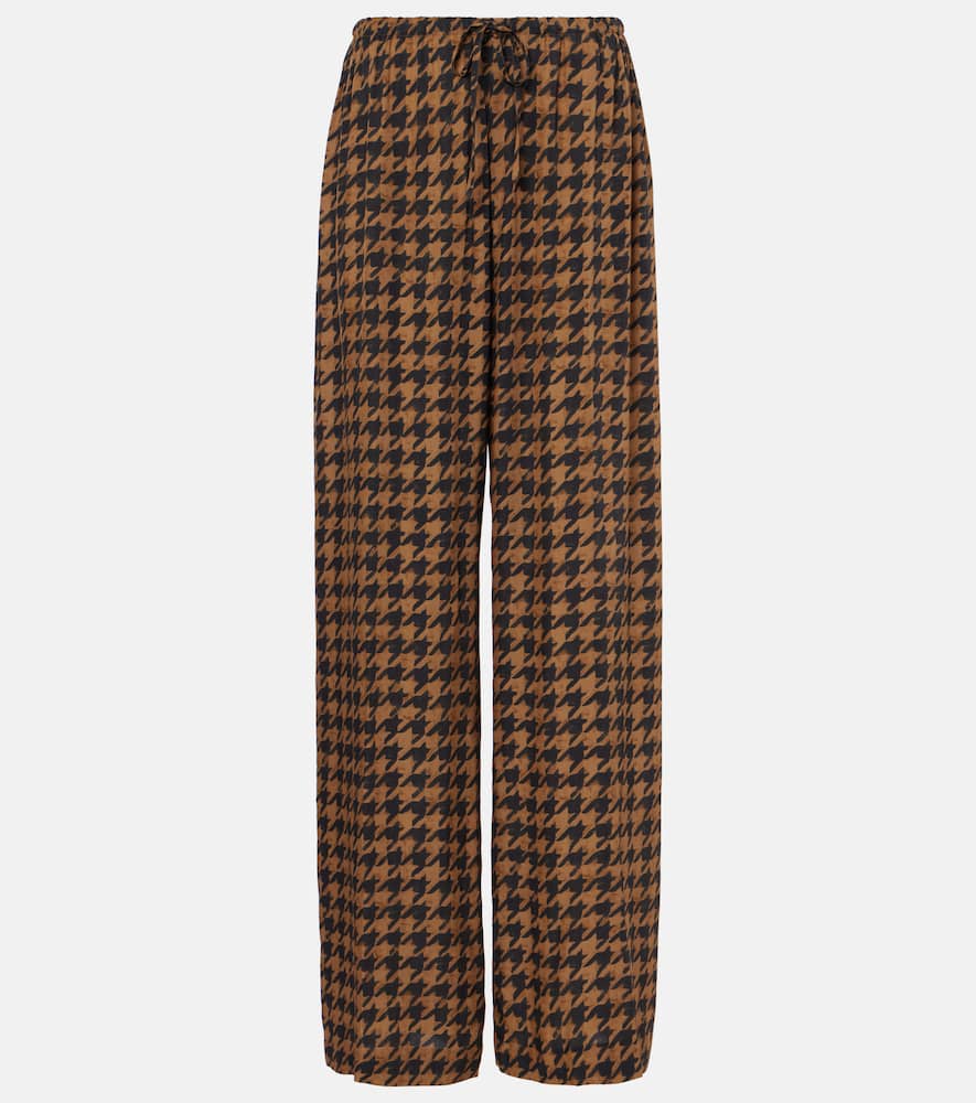 Houndstooth satin straight pants