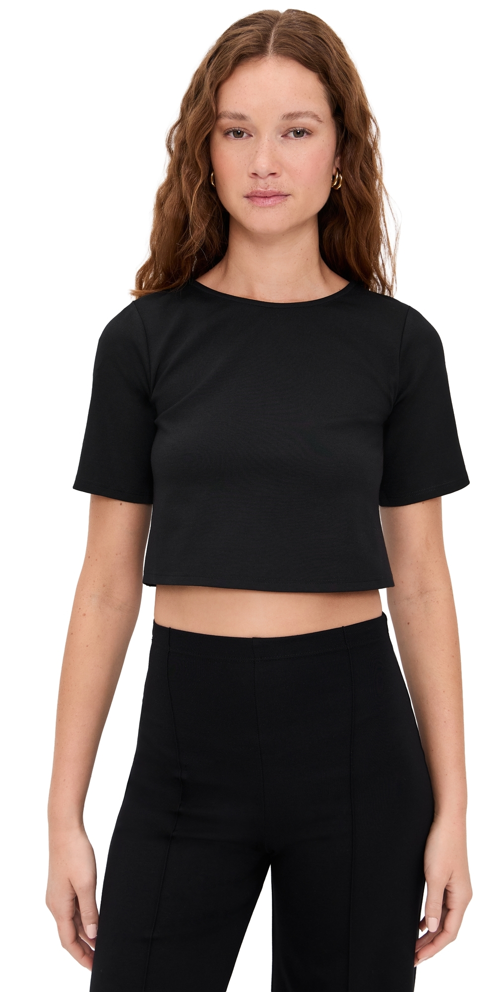 Ponte Knit Short Sleeve Top Black