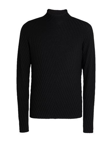 Man Turtleneck Black Size 40 Virgin Wool, Polyester