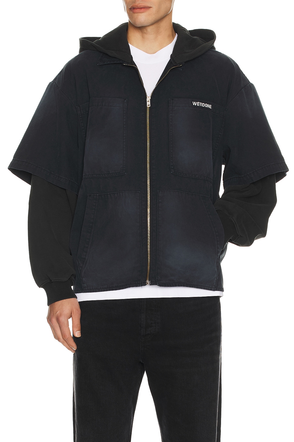 WE11DONE Faded Layered Hoodie Jacket in Black - Black. L also in S, M, XL/1X