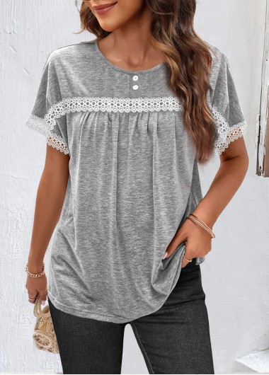 Modlily Light Grey Marl Ruched Short Sleeve T Shirt