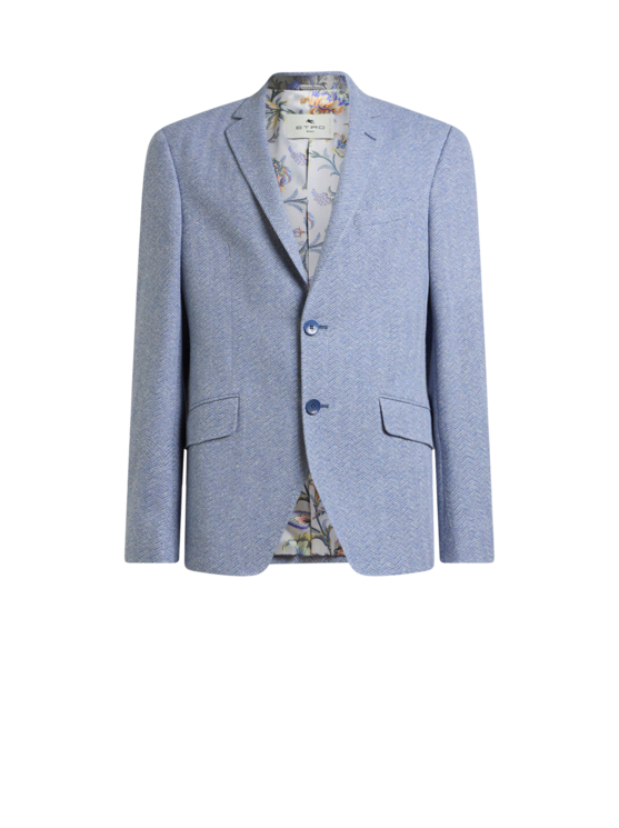 Single-breasted Cotton And Linen Jersey Jacket With Chevron Motif