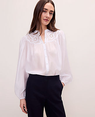 Ann Taylor Petite Embroidered Gathered Blouse
