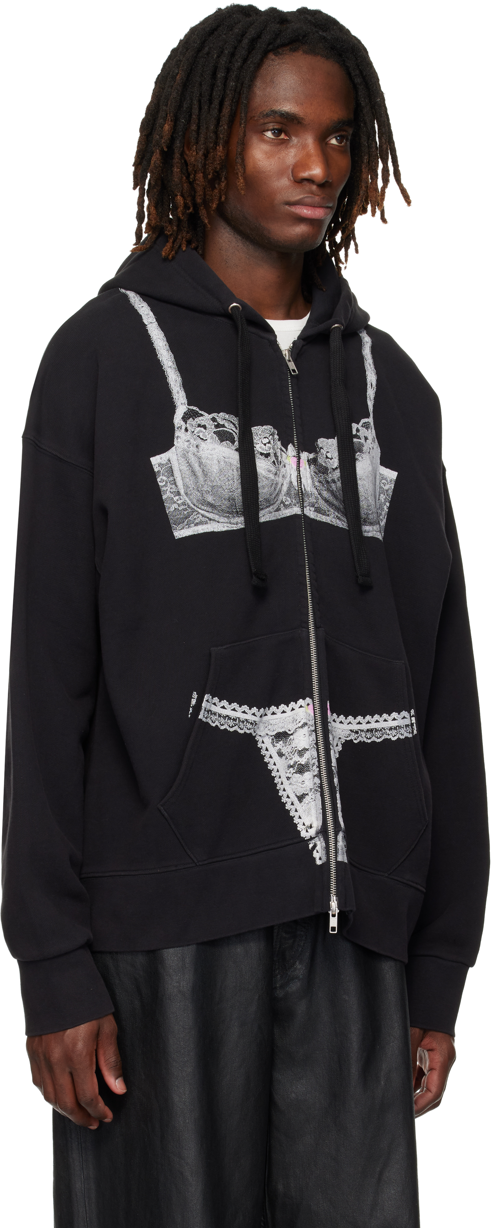 Black Trompe l'Oeil Zip Hoodie