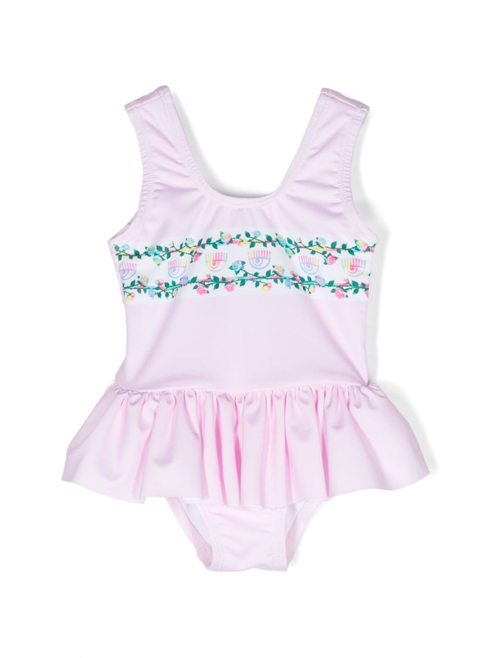 Eyelike-motif ruffled swimsuit - Pink