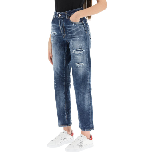 Distressed high-waisted jeans - Blue