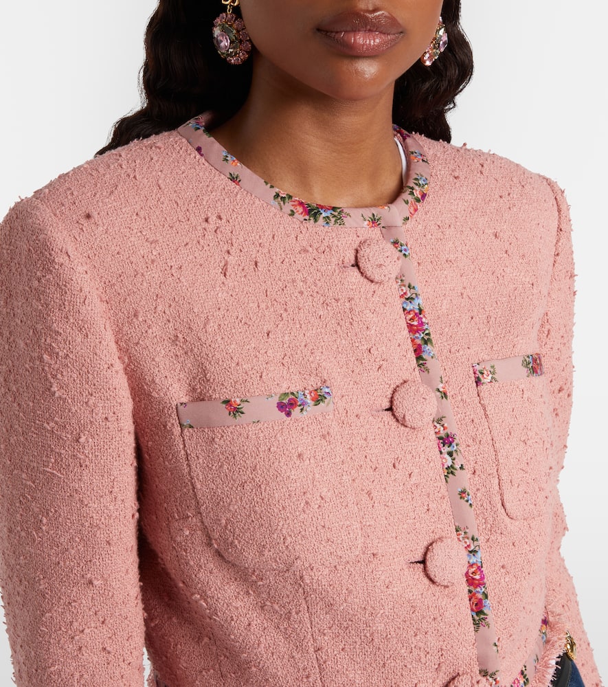 Floral cropped cotton-blend tweed jacket