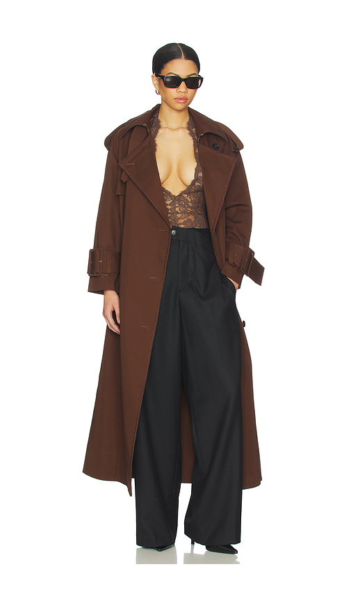 Mimchik Hooded Scarf Trench Coat in Chocolate - Chocolate. L also in