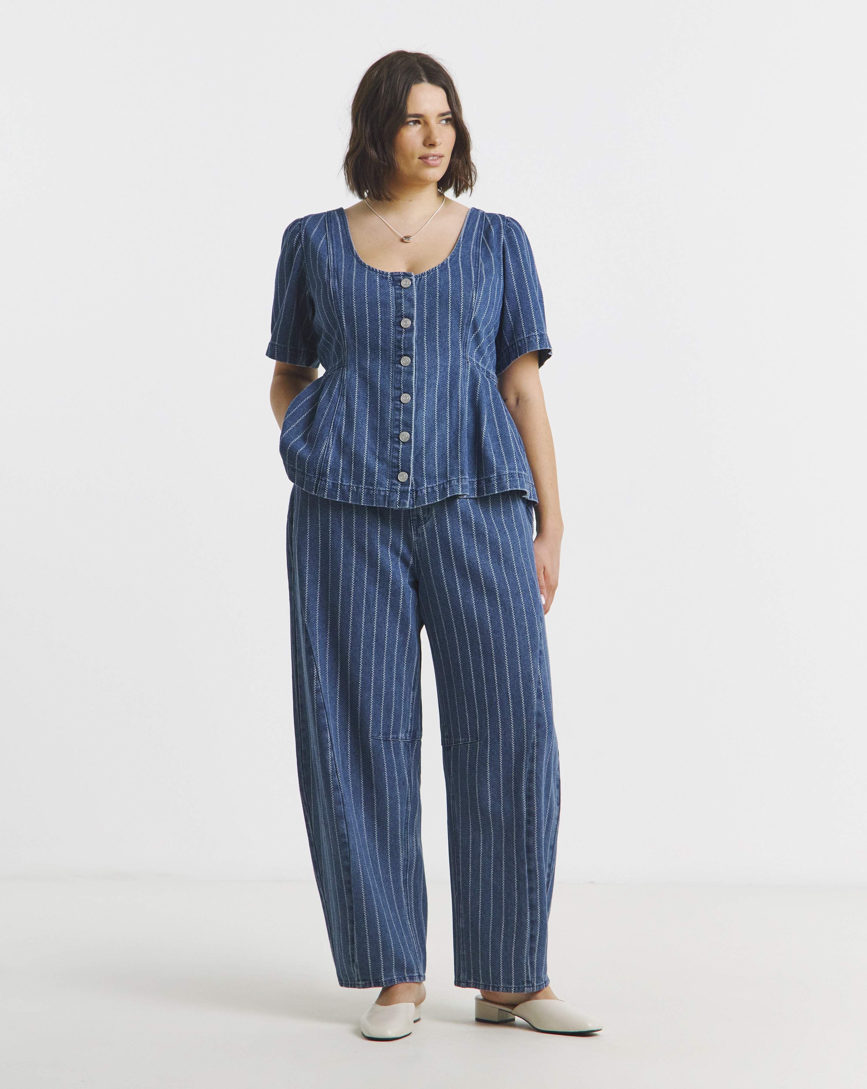 Simply Be Blue Stripe Barrel Jean