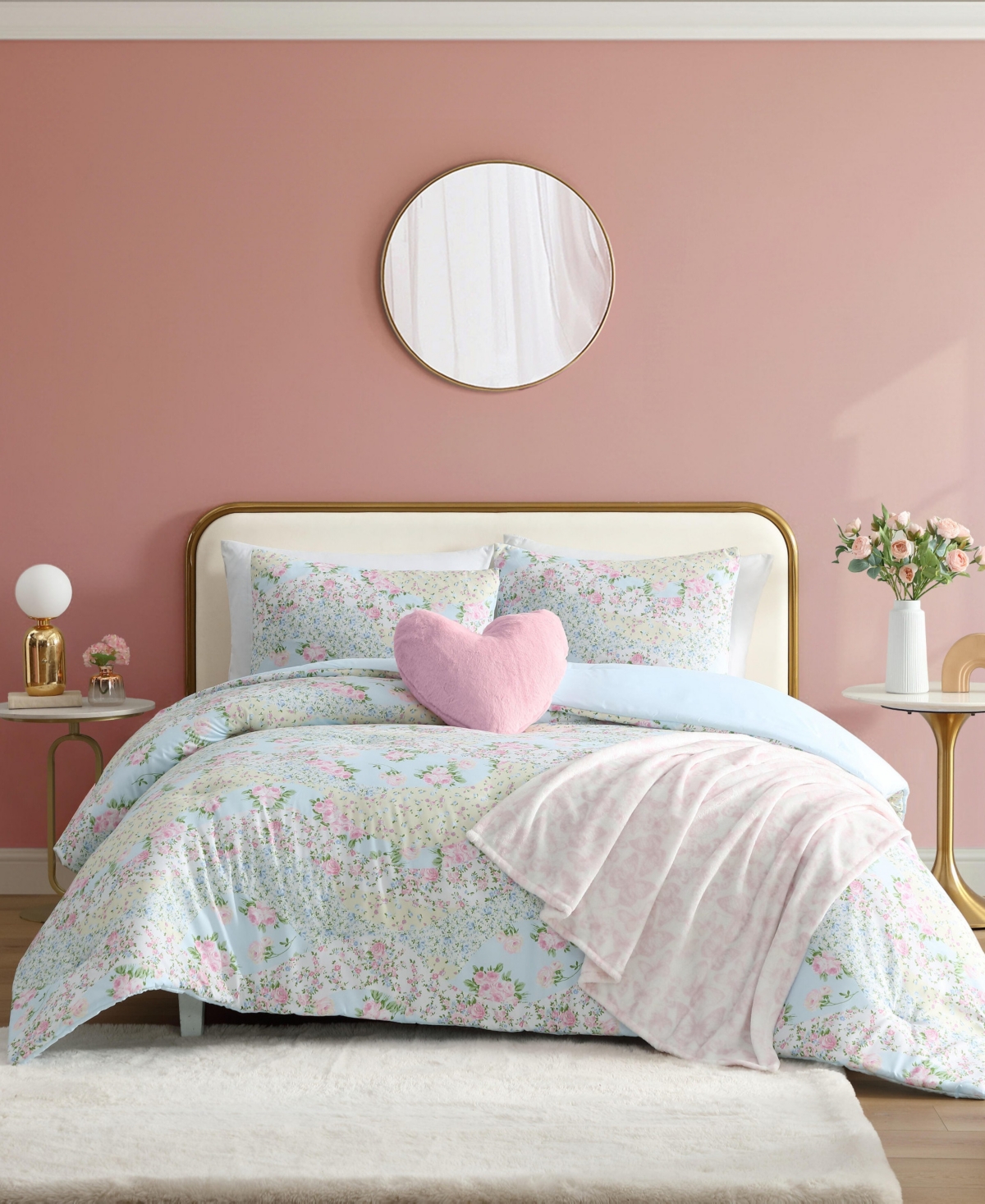 Patchwork Floral Microfiber 4-Pc. Comforter Set, Twin - Yellow, Blue, Pink