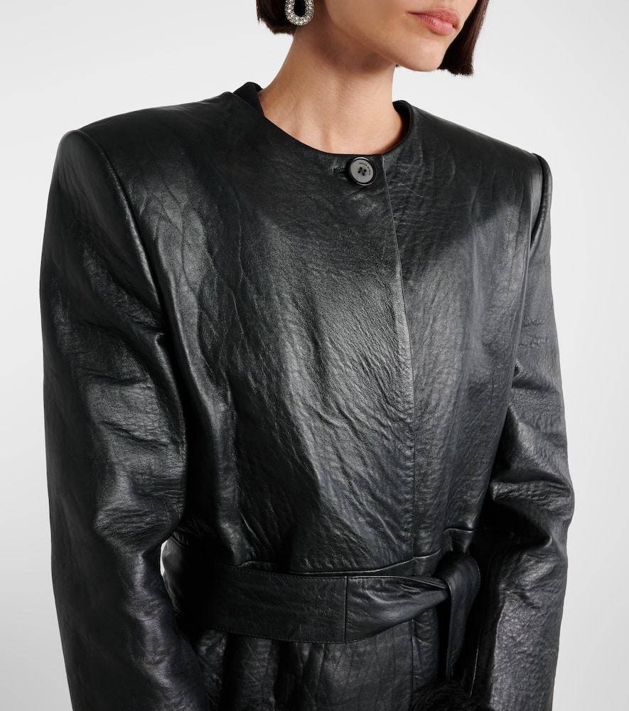 Shearling-trimmed leather coat