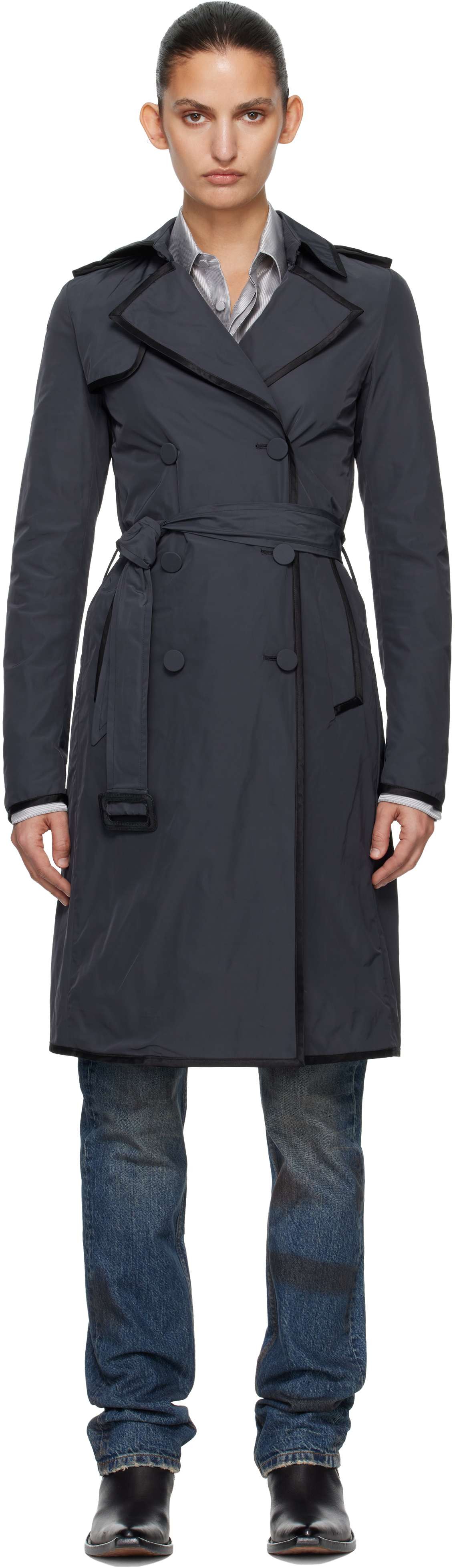 Navy Nylon Trench Coat