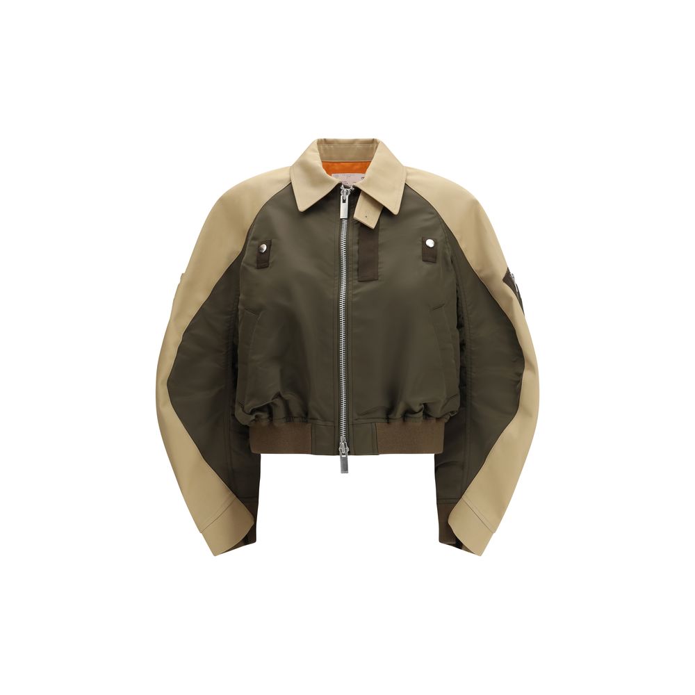 Bicolor Cotton-Nylon Bomber Jacket — Beige