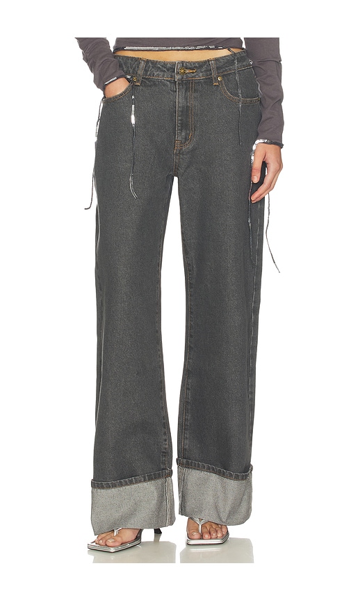 LIONESS Top Model Cuffed Jeans in Charcoal. - XXS also in S, XS, M