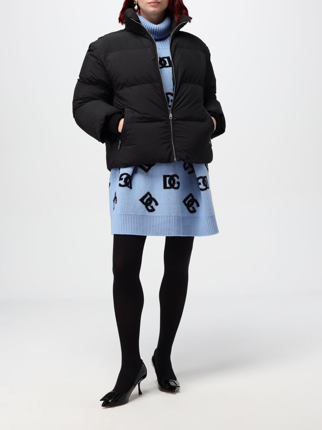 Logo embroidered coat - BLUE