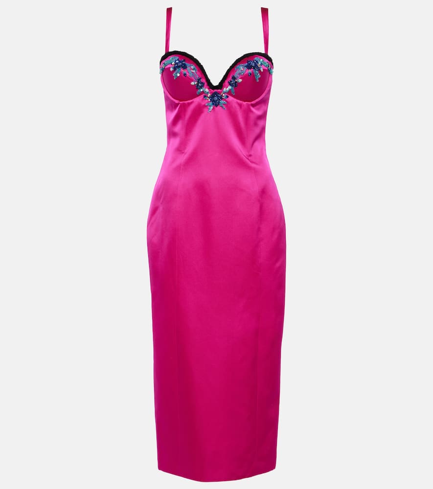 Embellished satin midi dress