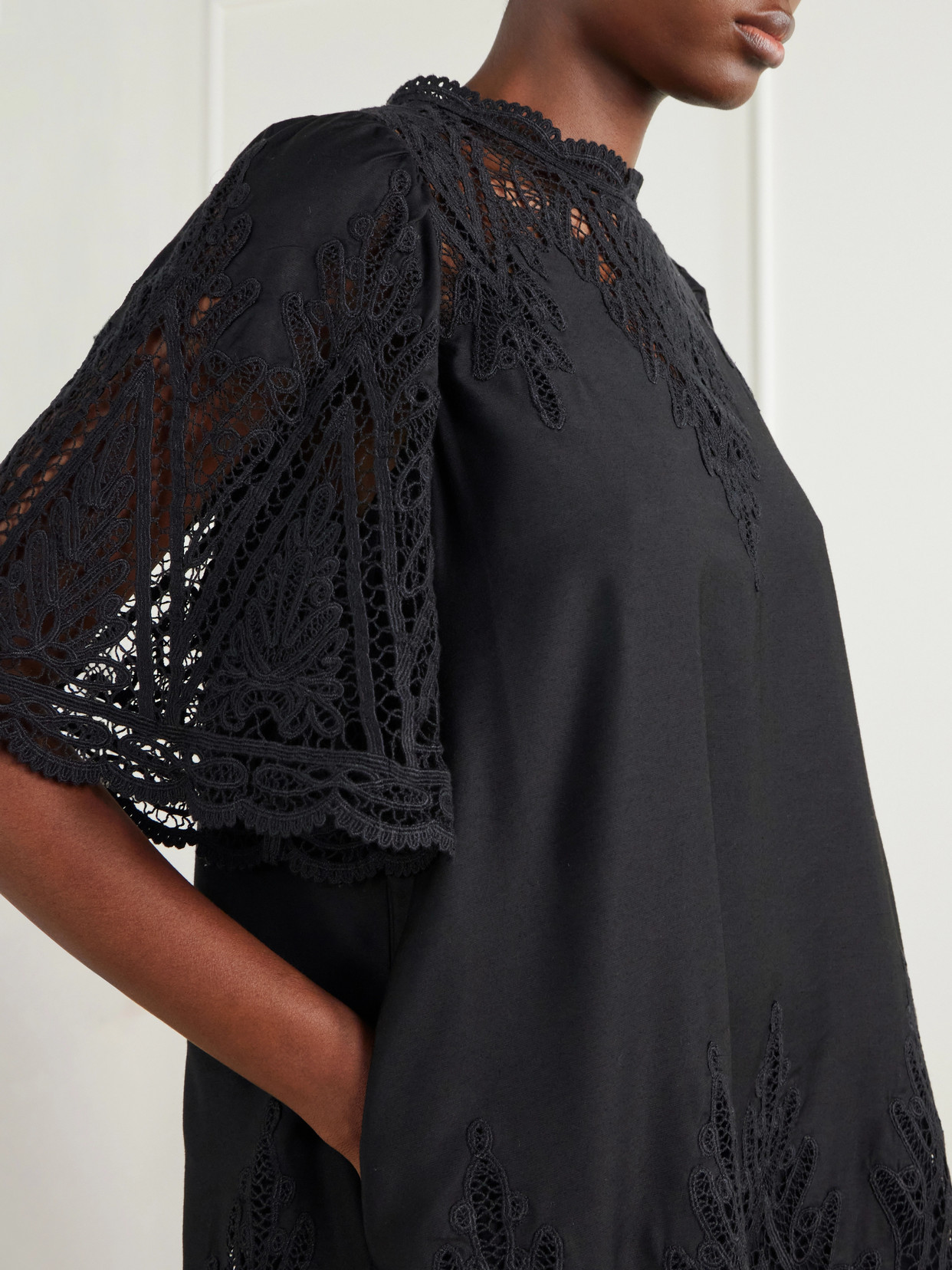 Vali Guipure Lace-trimmed Cotton-twill Mini Dress - Black