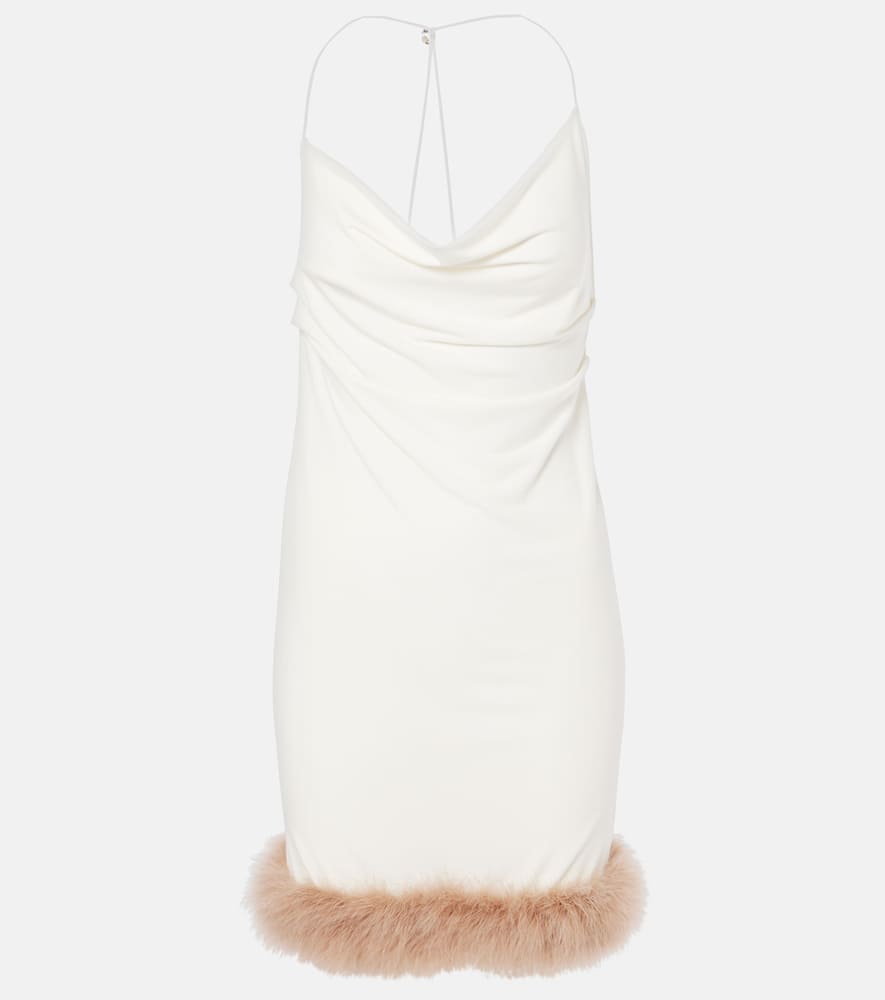 Boa feather-trimmed jersey minidress