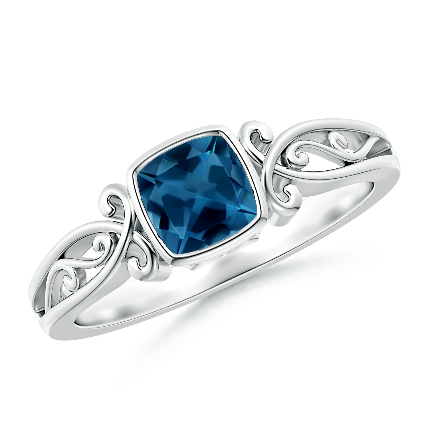 Angara 0.7 Carat Vintage Style Cushion London Blue Topaz Solitaire Ring in Platinum