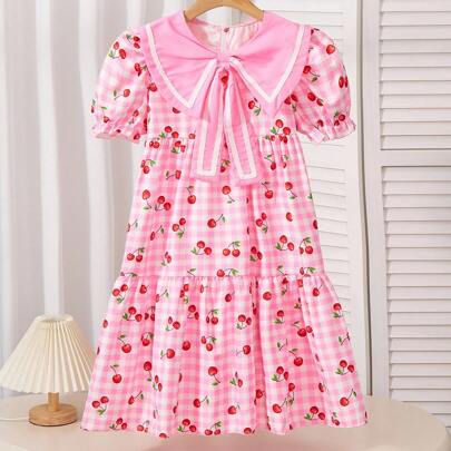 Vestito casual e carino per ragazze pre-adolescenti con colletto alla marinara e maniche a palloncino, adatto per uscite, viaggi e vacanze