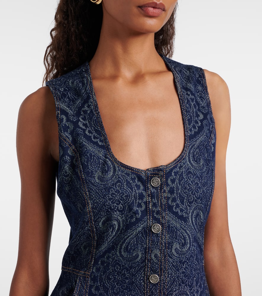 Printed denim midi dress