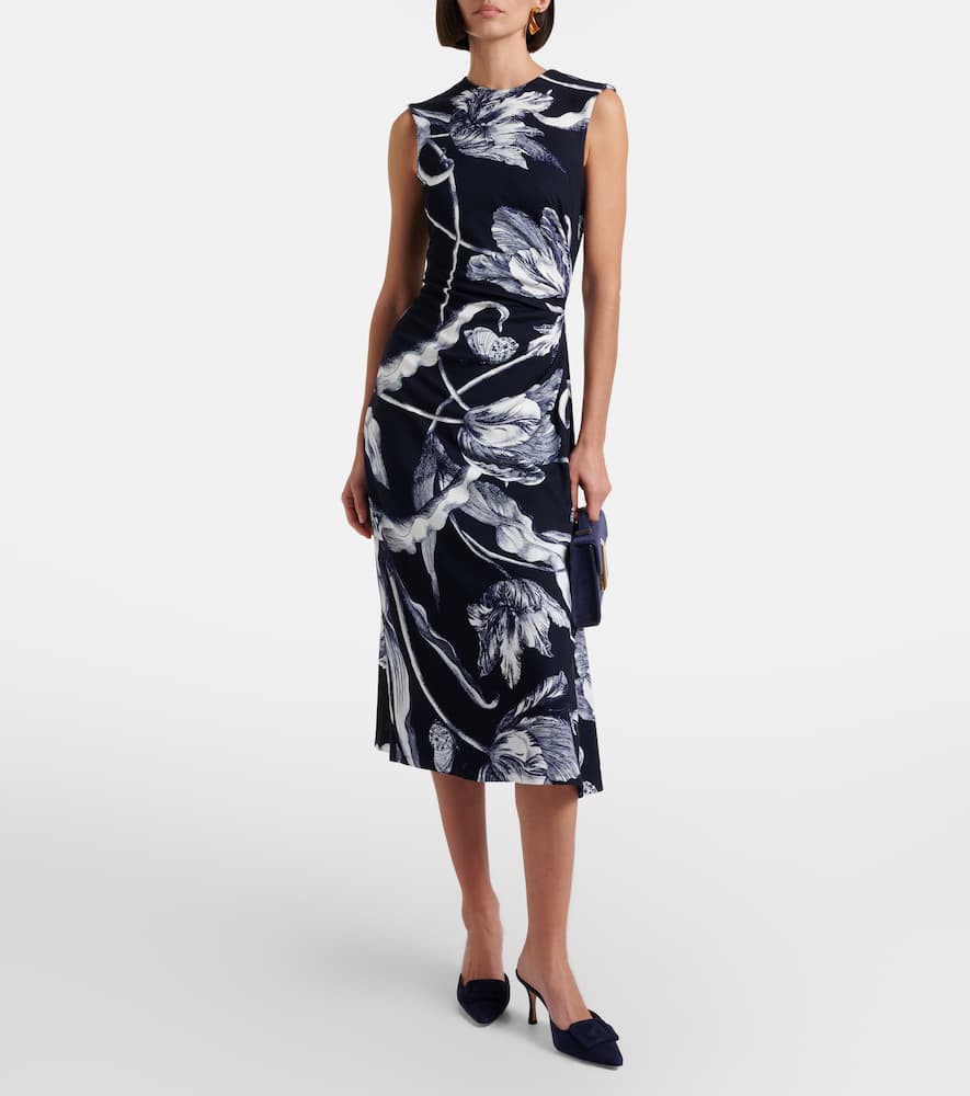 Draped floral jersey midi dress