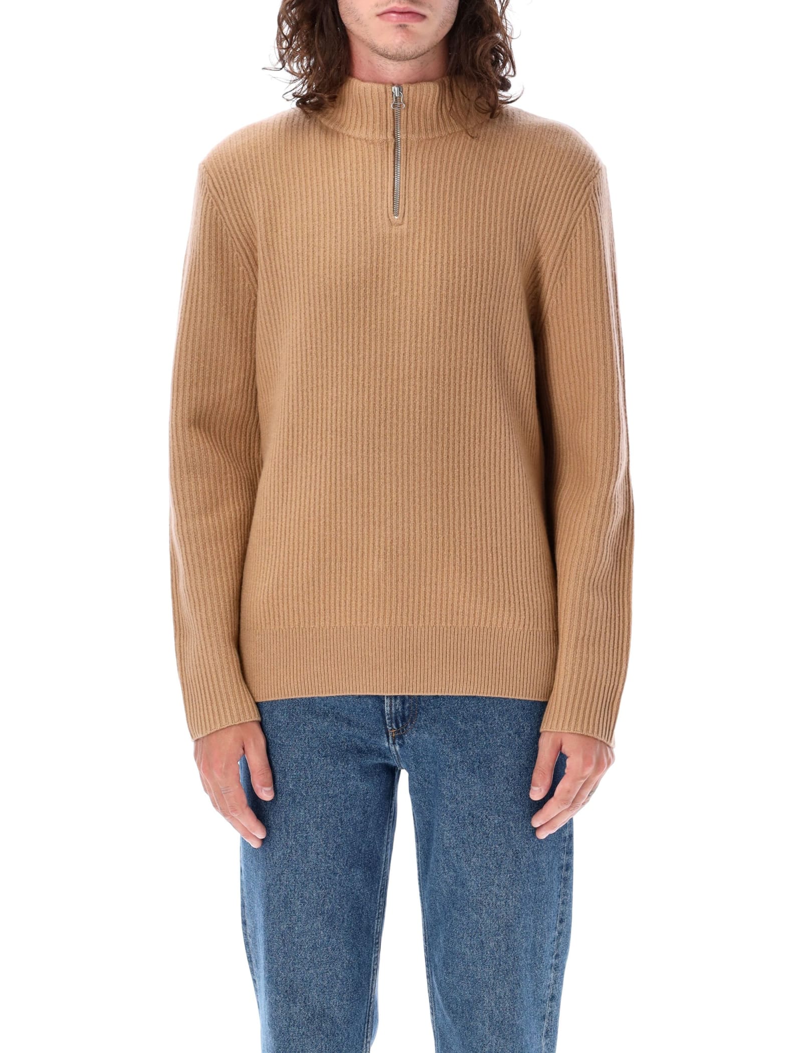 Ribbed-knit high-neck jumper - Brown